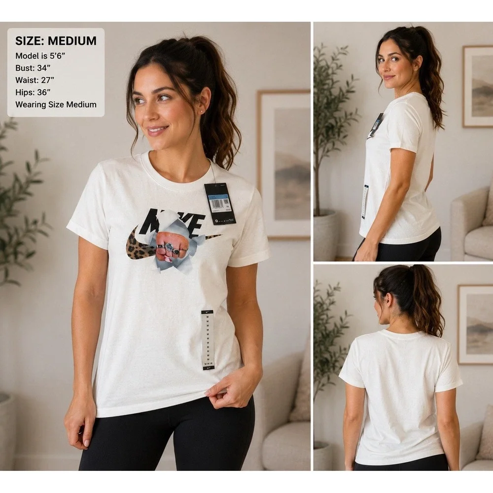 Nike Sportswear Fierce Women's M White Leopard Graphic T Shirt NWT DD1483 -3681